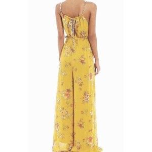 $148 FREE PEOPLE Sz XS GEORGIA SLEEVELESS CHIFFON WIDE LEG JUMPSUIT GOLD MULT